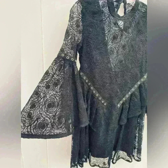 SASS & BIDE Layered Floral Lace Dress ROSE STORY Black Bell Sleeves SZ XXS - Picture 5 of 8